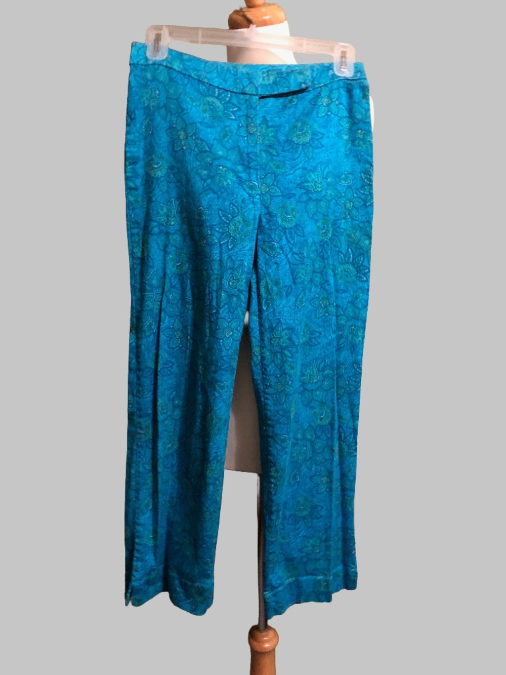 Worthington Floral Jacquard Capri Pants Teal Aqua Blue Stretch Crop Trousers Sz